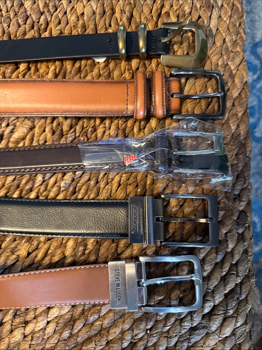 Steve Madden Men's Brown and Black Leather Belt Set with Mixed Buckles